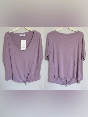 Double Zero Lavender V-Neck Front-Knot Dolman Top - Large NWT